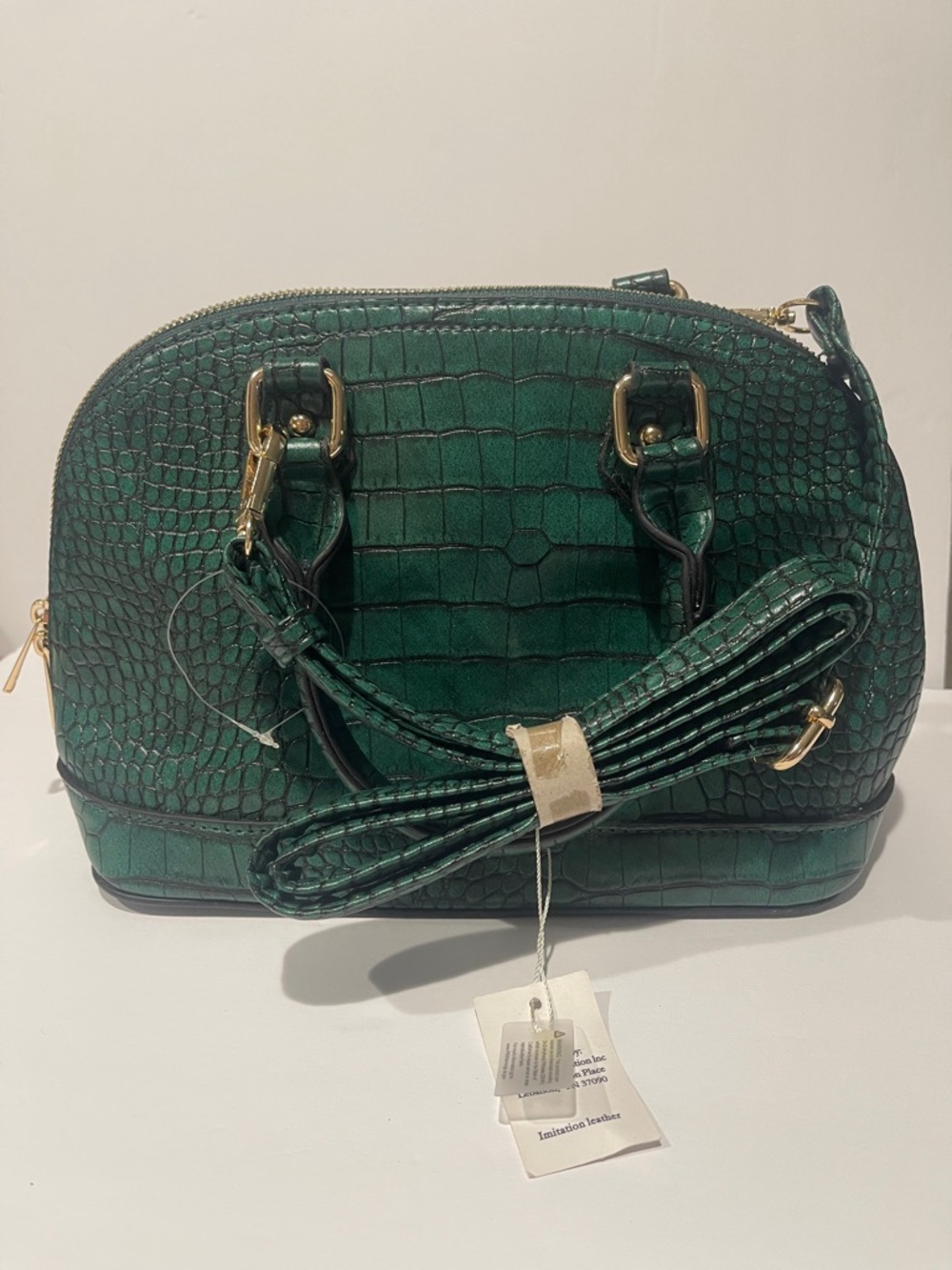Green Croc-Embossed Dome Satchel Bag NWT - Women faux leather vintage